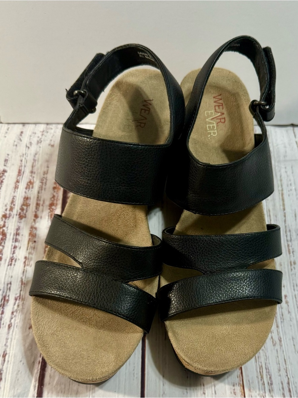 WEAR EVER Gavery Black Women's Strappy Comfort Wedge Sandals